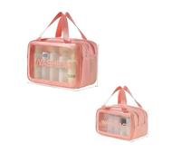 Borsa da toilette con separazione a secco e bagnato, portatile, a doppio strato, per cosmetici da viaggio, Set 2 pezzi sottili rosa, Taglia unica