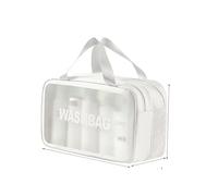 Borsa da toilette con separazione a secco e bagnato, portatile, a doppio strato, per cosmetici da viaggio, Bianco sottile grande, Taglia unica