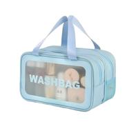 Borsa da toilette con separazione a secco e bagnato, portatile, a doppio strato, per cosmetici da viaggio, Blu spesso piccolo, Taglia unica