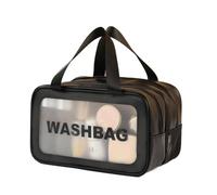 Borsa da toilette con separazione a secco e bagnato, portatile, a doppio strato, per cosmetici da viaggio, Nero spesso piccolo, Taglia unica