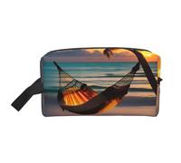 Borsa da toilette con stampa amaca da spiaggia al tramonto per uomo borsa da toilette da viaggio, borsa cosmetica spaziosa per le donne, bianco, Taglia unica
