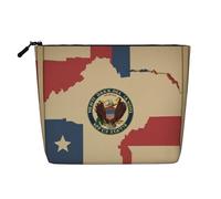 Borsa da toilette con stampa astratta della bandiera dello stato del Dakota del Nord Map03, borsa cosmetica da viaggio di grande capacità, borsa per il trucco da donna, per uso quotidiano e viaggi,