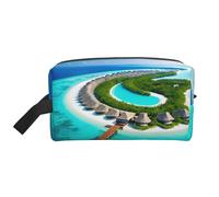 Borsa da toilette con stampa di paesaggi delle Maldive per uomo Borsa da toilette da viaggio, borsa cosmetica spaziosa per le donne, bianco, Taglia unica