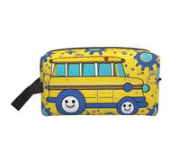 Borsa da toilette con stampa di scuolabus, borsa da viaggio da uomo, borsa cosmetica spaziosa per donne, bianco, Taglia unica