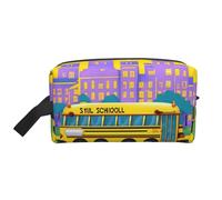 Borsa da toilette con stampa di scuolabus, borsa da viaggio da uomo, borsa cosmetica spaziosa per donne, bianco, Taglia unica