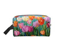 Borsa da toilette con stampa di tulipani da giardino per donne e uomini, borsa per il trucco da viaggio di grande capacità