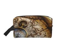 Borsa da toilette con stampa leopardata, portatile, da viaggio, impermeabile, per palestra, barba, doccia, bagno, con manico, per uomini e donne, Bussola e mappa del vecchio mondo, One Size, Astuccio