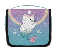 Borsa da toilette da appendere a forma di gatto con sirena, borsa da viaggio per cosmetici, accessori per il trucco, organizer impermeabile, borsa da doccia per donne, ragazze, bambini, pesce marino,
