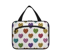 Borsa da toilette da appendere colorata con stampa leopardata a forma di cuore per gli uomini che viaggiano con gancio, borsa pieghevole per la cura della pelle di design per viaggi donne vacanze