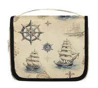 Borsa da toilette da appendere con bussola, borsa da viaggio per cosmetici e accessori per il trucco, organizer impermeabile, borsa da doccia per donne, ragazze, bambini, bussola, barca a vela,