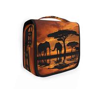 Borsa da toilette da appendere con elefante africano, albero e tramonto, per donne e uomini, borsa portatile per il trucco, organizer per cosmetici, borsa impermeabile da viaggio, grande borsa da