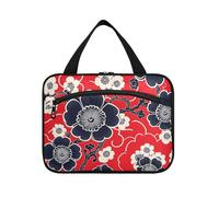 Borsa da toilette da appendere con motivo floreale rosso a forma di vite giapponese da appendere con gancio, borsa per medicine essenziali di design per il viaggio Make up kit da toilette de para