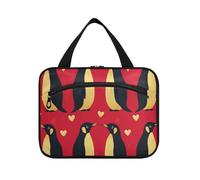 Borsa da toilette da appendere con pinguino rosso oro per San Valentino da appendere organizer da viaggio con gancio, kit essenziale di design per donna toilette maletín para maquillaje L