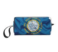 Borsa da toilette da donna con stampa della mappa della bandiera del Sud Dakota del Sud, bianco, Taglia unica