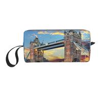 Borsa da toilette da donna con stampa Tower Bridge a Londra, formato da viaggio, graziosa borsa da viaggio per trucchi, bianco, Taglia unica