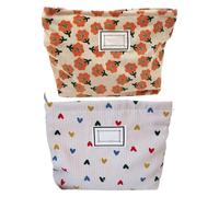 Borsa Da Toilette Da Donna Da 2 Pezzi, Borsa Cosmetica Portatile, Borsa Portaoggetti In Velluto A Coste, Borsa Con Cerniera Retrò, Borsa Da Viaggio.