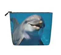 Borsa da toilette da donna, portatile, da viaggio, con cerniera, per uso quotidiano, Delfino con un sorriso, Taglia unica