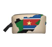 Borsa da toilette da uomo con bandiera del Sud Sudan con stampa a stelle gialle, borsa da viaggio da uomo, borsa cosmetica capiente per donne, bianco, Taglia unica