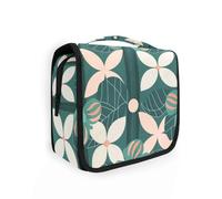 Borsa da toilette da uomo con design digitale con fiori verdi, con gancio per appenderlo, borsa da viaggio multifunzionale
