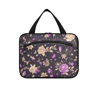 Borsa da toilette da uomo con gancio da appendere con fiori di rosa viola e bianca, borse cosmetiche essenziali di design per gli elementi essenziali da viaggio per le donne Bolsa para guardar