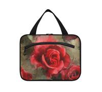 Borsa da toilette da uomo con gancio da appendere con rosa rossa solida, borsa essenziale di design con scomparti per le donne che viaggiano zaino in spalla bolso para maquillaje de Mujer L