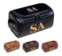 Borsa da toilette da uomo con incisione personalizzata, borsa cosmetica da viaggio in pelle, regalo per testimoni dello sposo, matrimonio, anniversario, compleanno, inaugurazione della casa, Nero