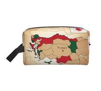 Borsa da toilette da uomo con mappa topografica della Turchia con stampa di bandiera, borsa da toilette da viaggio spaziosa borsa per cosmetici da donna, bianco, Taglia unica