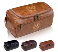 Borsa da toilette da uomo con nome personalizzato, kit Dopp impermeabile con scomparti multipli, organizer da viaggio monogrammato per testimoni dello sposo, padre, marito, compleanno, Natale, Marrone