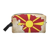 Borsa da toilette da uomo con stampa con bandiera della Macedonia del Nord, borsa da toilette da viaggio, capiente borsa cosmetica da donna, bianco, Taglia unica
