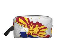 Borsa da toilette da uomo con stampa con bandiera della Macedonia del Nord, borsa da toilette da viaggio, capiente borsa cosmetica da donna, bianco, Taglia unica