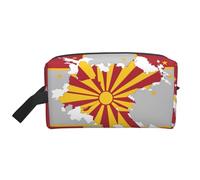 Borsa da toilette da uomo con stampa con bandiera della Macedonia del Nord, borsa da toilette da viaggio, capiente borsa cosmetica da donna, bianco, Taglia unica