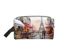Borsa da toilette da uomo con stampa con scena di strada di Parigi e Torre Eiffel, borsa da toilette da viaggio, borsa cosmetica spaziosa per donne, bianco, Taglia unica