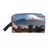 Borsa da toilette da uomo con stampa del Monte Fuji all'inizio della primavera, borsa da toilette da viaggio, borsa cosmetica spaziosa per donne, bianco, Taglia unica