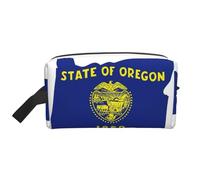 Borsa da toilette da uomo con stampa della mappa della bandiera dell'Oregon, borsa da viaggio spaziosa per cosmetici da donna, bianco, Taglia unica