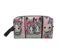 Borsa da toilette da uomo, con stampa di asini e fiori, borsa per cosmetici, capiente, da viaggio, da donna, bianco, Taglia unica