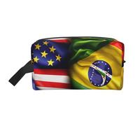 Borsa da toilette da uomo con stampa di bandiere americane e brasiliane, borsa da toilette da viaggio, borsa cosmetica spaziosa da donna, bianco, Taglia unica