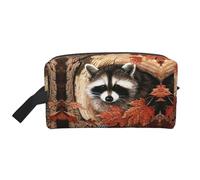 Borsa da toilette da uomo, con stampa di buchi d'albero, con procione in autunno, borsa per cosmetici, capiente, da viaggio, da donna, bianco, Taglia unica