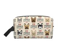 Borsa da toilette da uomo con stampa di bulldog francese, borsa per cosmetici, capiente, borsa da viaggio da donna, bianco, Taglia unica