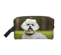 Borsa da toilette da uomo con stampa di cane Bichon Frise, borsa da toilette da viaggio, borsa cosmetica spaziosa per donne, bianco, Taglia unica