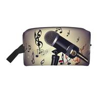 Borsa da toilette da uomo con stampa di note musicali, con microfono e note musicali, borsa da viaggio spaziosa per cosmetici da donna, bianco, Taglia unica