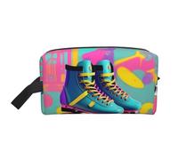 Borsa da toilette da uomo con stampa di pattini a rotelle, stile retrò, borsa da viaggio spaziosa per cosmetici da donna, bianco, Taglia unica