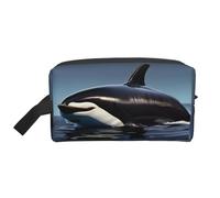Borsa da toilette da uomo con stampa orca killer whale, borsa da viaggio spaziosa per cosmetici da donna, bianco, Taglia unica