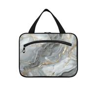 Borsa da toilette da uomo con trama in marmo oro bianco con gancio, borsa lavabile di design per il trucco per il viaggio trucco vacanza Bolsa para guardar maquillaje L