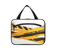 Borsa da toilette da uomo gialla con gancio, borsa compatta per il trucco essenziale per le donne bagno bolsas para maquillaje de mujer L, striscia gialla di avvertimento, Large