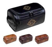 Borsa da toilette da uomo in pelle personalizzata - Borsa cosmetica da viaggio con incisione personalizzata, regalo di nozze dello sposo, regalo per testimone, compleanno o Natale, Nero , Misura unica