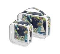 Borsa da toilette da uomo in stile pastorale con mucca verde campo verde, confezione da 2, trasparente, approvata TSA, riutilizzabile, organizer per il trucco conforme alle compagnie aeroportuali