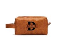 Borsa da toilette da uomo Testo personalizzato Borsa per il lavaggio in pelle PU con iniziali Moda Stile personalizzato Organizzatore da viaggio Regali per la festa del papà