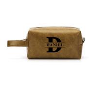 Borsa da toilette da uomo Testo personalizzato Borsa per il lavaggio in pelle PU con iniziali Moda Stile personalizzato Organizzatore da viaggio Regali per la festa del papà