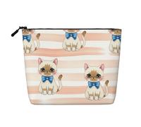 Borsa da toilette da viaggio a strisce per gatto siamese da donna - Piccola e graziosa borsa per il trucco resistente all'acqua per ragazze e bambini - Borsa pieghevole per cosmetici, pennelli, strume