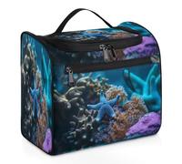 Borsa da toilette da viaggio a tema stella marina corallo per donne, uomini, bambini, ragazze e ragazzi, 11,2 l, grande borsa per cosmetici da appendere borsa da bagno organizer per articoli da